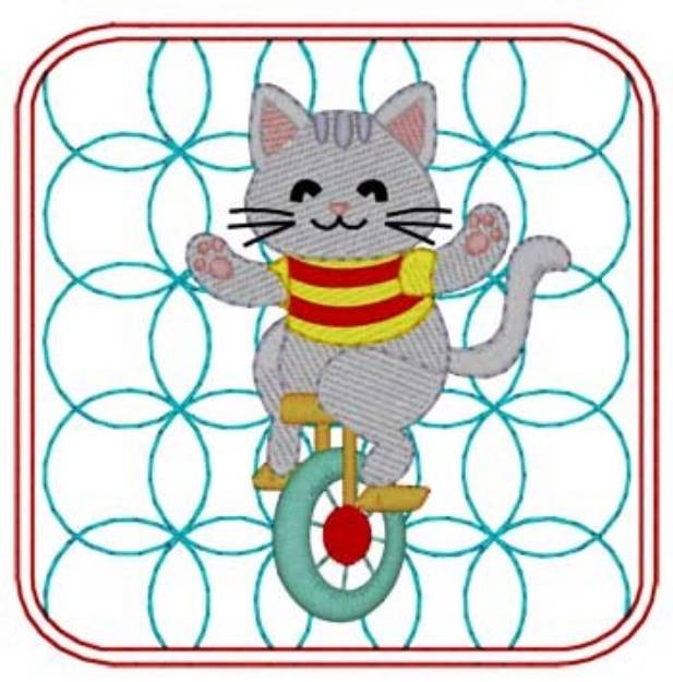 Picture of Cat On Unicycle Quilt Square Machine Embroidery Design