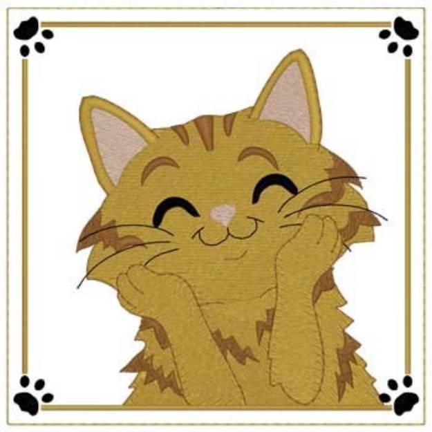 Picture of Fluffy Cat Quilt Square Machine Embroidery Design