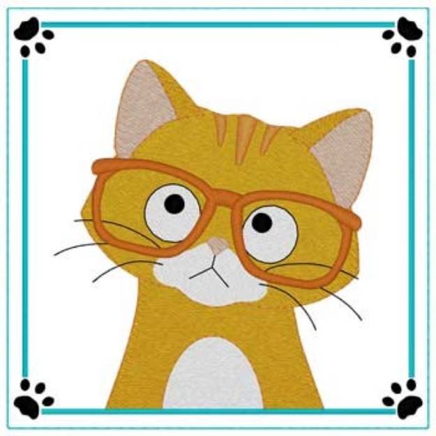 Picture of Glasses Cat Quilt Square Machine Embroidery Design