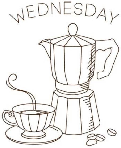 Picture of Coffee & Coffee Pot Wednesday Machine Embroidery Design