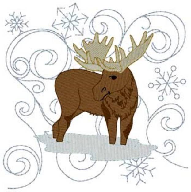 Picture of Winter Moose Quilt Block Machine Embroidery Design