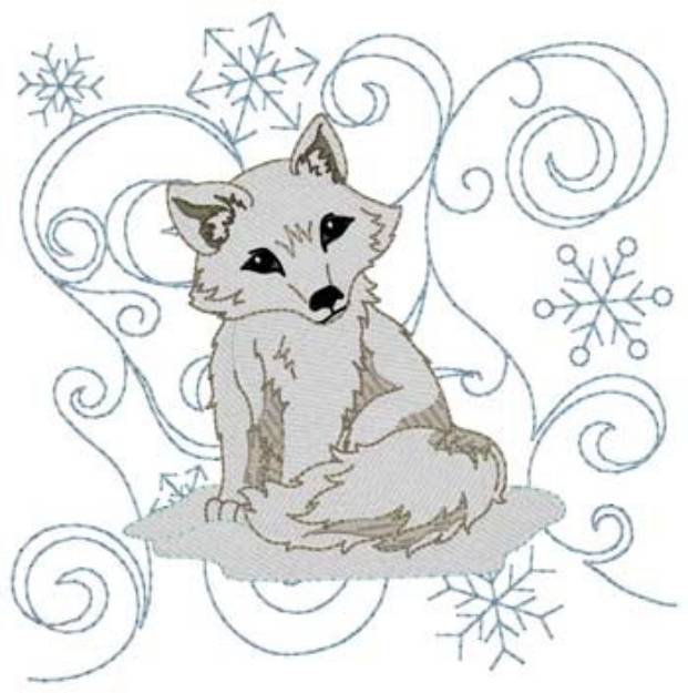 Picture of Winter Arctic Fox Quilt Block Machine Embroidery Design