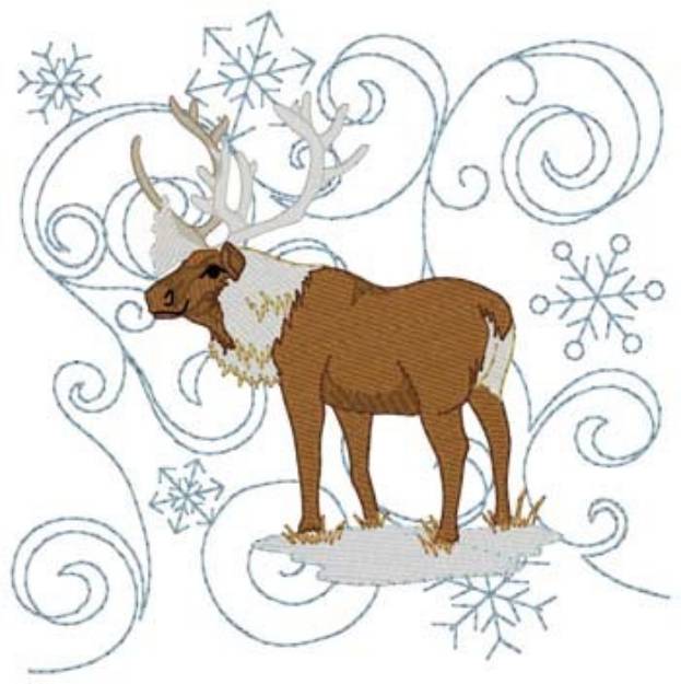 Picture of Winter Caribou Quilt Block Machine Embroidery Design