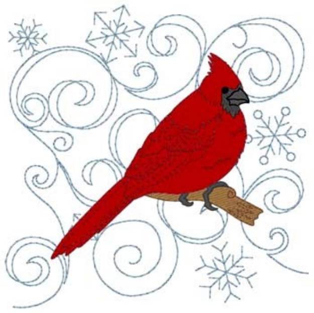 Picture of Winter Cardinal Quilt Block Machine Embroidery Design