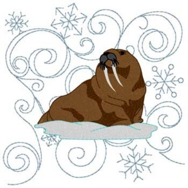 Picture of Winter Walrus Quilt Square Machine Embroidery Design