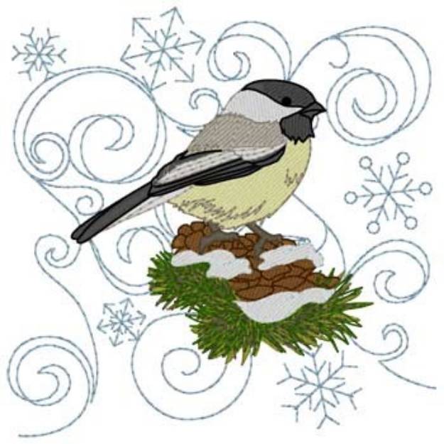 Picture of Winter Chickadee Quilt Square Machine Embroidery Design