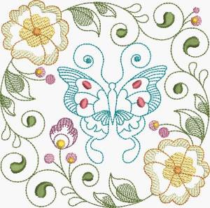 Picture of Butterfly & Pansies Square Machine Embroidery Design