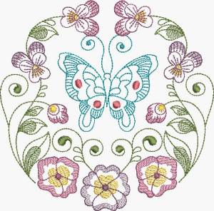 Picture of Butterfly & Pansies Circle Machine Embroidery Design