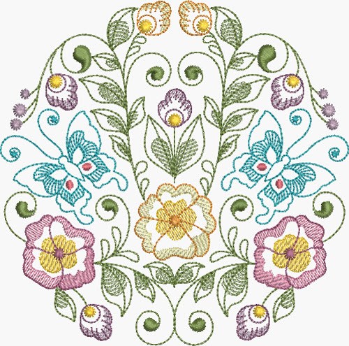 Butterflies & Pansies Circle Machine Embroidery Design