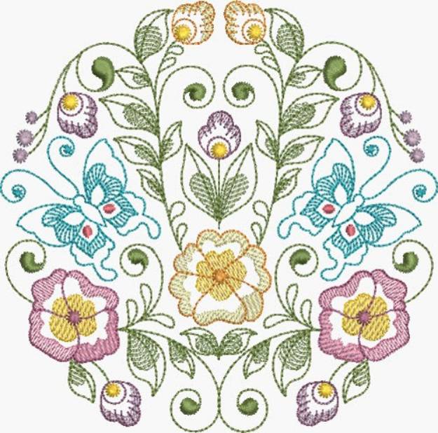 Picture of Butterflies & Pansies Circle Machine Embroidery Design
