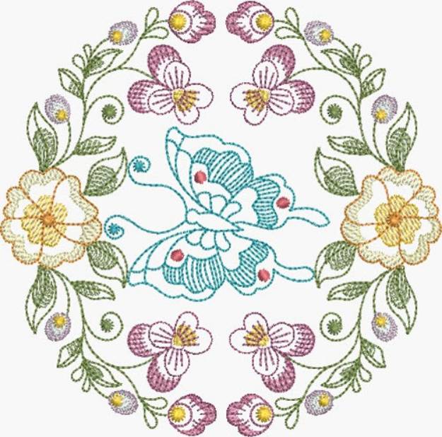Picture of Butterfly & Pansies Circle Machine Embroidery Design