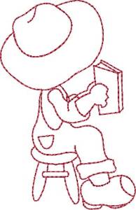 Picture of Redwork Boy Reading Machine Embroidery Design