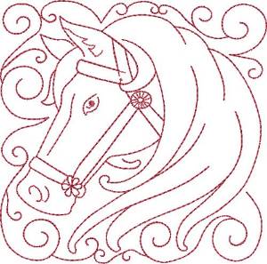 Picture of Redwork Horse Block Machine Embroidery Design