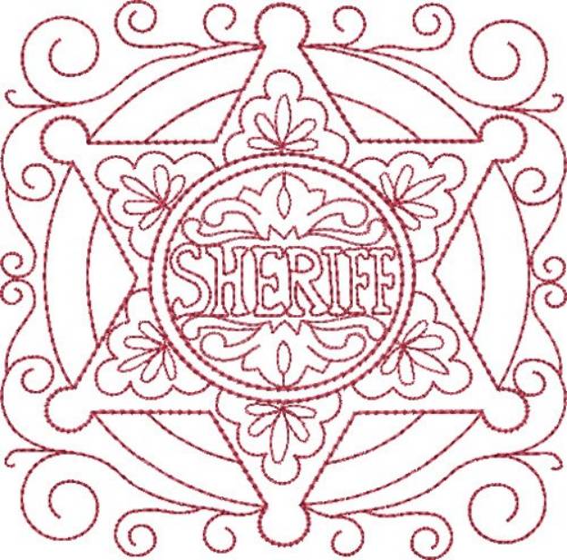 Picture of Redwork Sheriff Badge Machine Embroidery Design