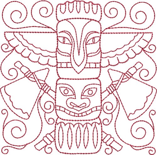 Redwork Totem Pole Machine Embroidery Design