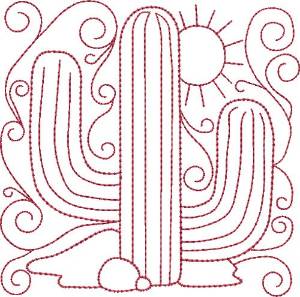 Picture of Redwork Saguaro Cactus Machine Embroidery Design