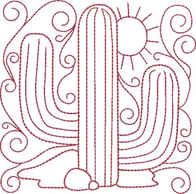 Picture of Redwork Saguaro Cactus Machine Embroidery Design