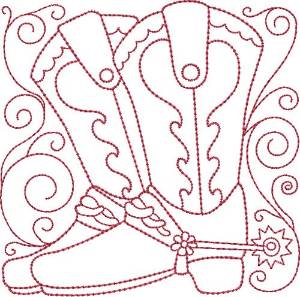 Picture of Redwork Cowboy Boots Machine Embroidery Design