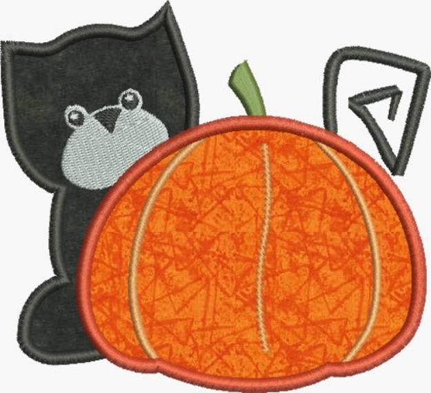 Picture of Applique Cat Pumpkin Machine Embroidery Design