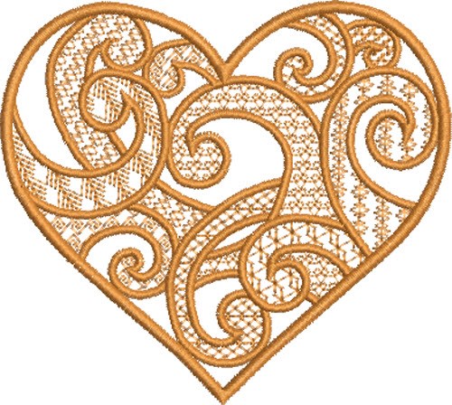 Golden Swirly Heart Machine Embroidery Design