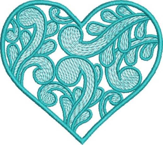 Picture of Swirly Teal Heart Machine Embroidery Design