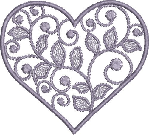 Swirly Lavender Heart Machine Embroidery Design