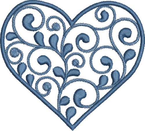 Swirly Blue Heart Machine Embroidery Design