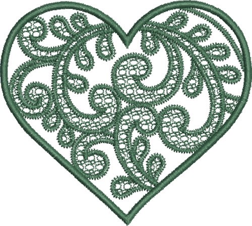 Green Swirly Heart Machine Embroidery Design