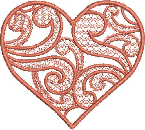Orange Swirly Heart Machine Embroidery Design