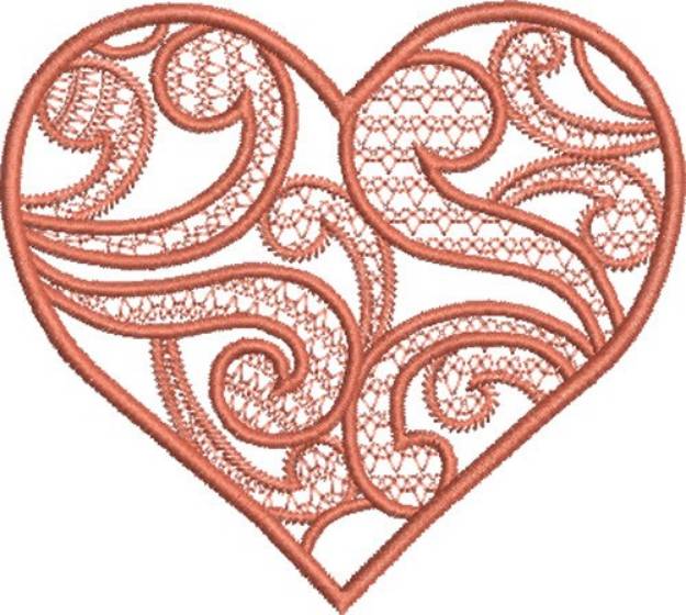 Picture of Orange Swirly Heart Machine Embroidery Design