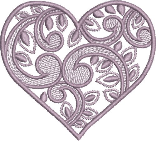 Lavender Swirly Heart Machine Embroidery Design