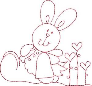 Picture of Redwork Hearts Bunny Machine Embroidery Design