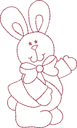 Redwork  Bunny & Bow Machine Embroidery Design
