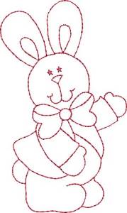 Picture of Redwork  Bunny & Bow Machine Embroidery Design