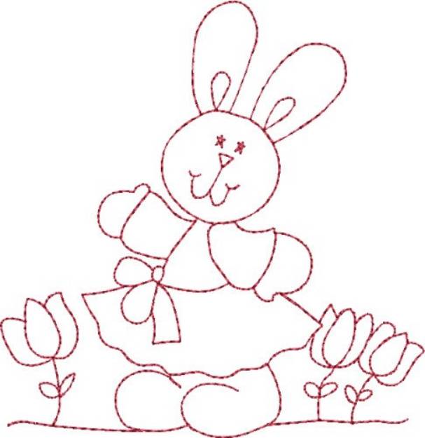 Picture of Redwork Happy Bunny Machine Embroidery Design