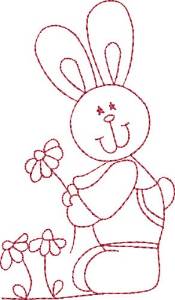 Picture of Redwork Bunny & Daisies Machine Embroidery Design