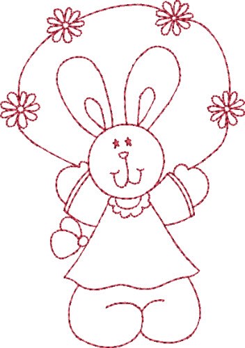 Redwork Bunny Jumping Machine Embroidery Design