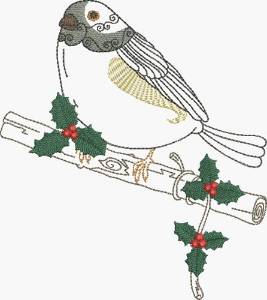 Picture of Curious Bird & Holly Machine Embroidery Design