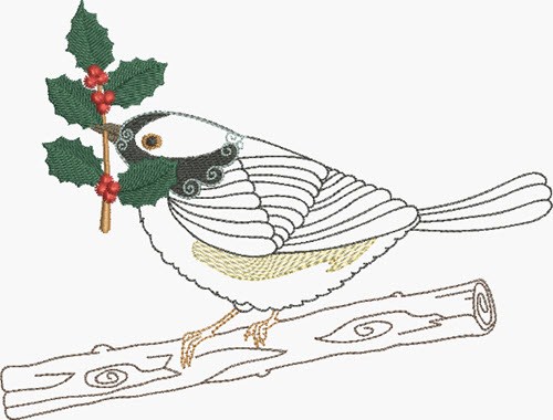 Christmas Bird Perched Machine Embroidery Design
