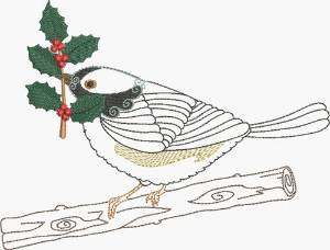 Picture of Christmas Bird Perched Machine Embroidery Design