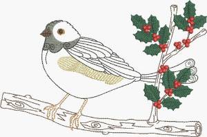 Picture of Perched Bird & Holly Machine Embroidery Design