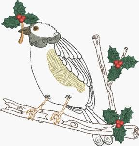 Picture of Perched Bird & Holly Machine Embroidery Design