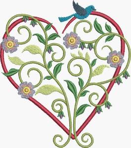 Picture of Purple Pansies Heart Machine Embroidery Design