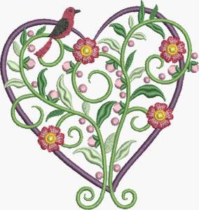 Picture of Red Pansies Heart Machine Embroidery Design