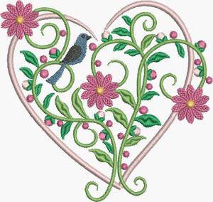 Picture of Pink Daisies Heart Machine Embroidery Design