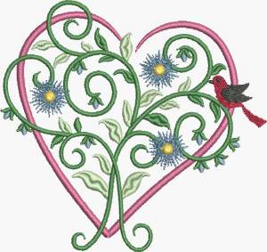 Picture of Pink Floral Heart Machine Embroidery Design