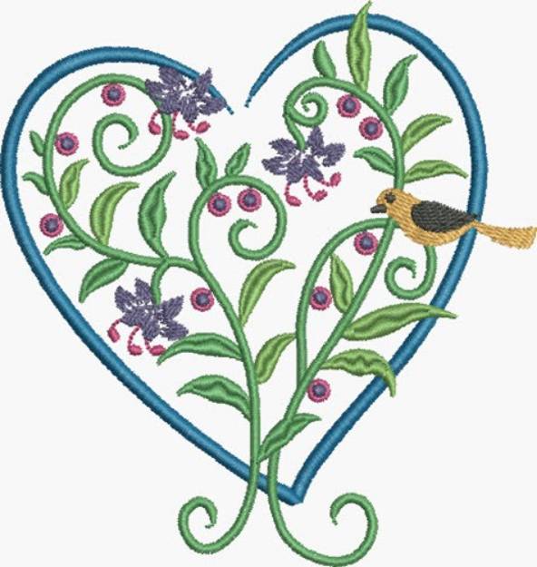 Picture of Blue Floral Heart Machine Embroidery Design
