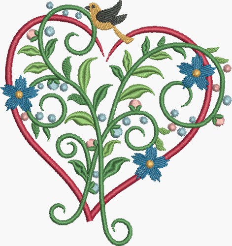 Red Floral Heart Machine Embroidery Design