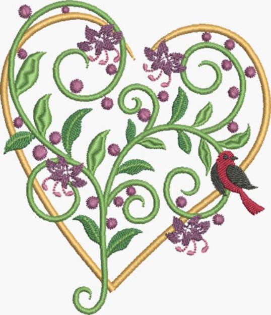 Picture of Golden Floral Heart Machine Embroidery Design