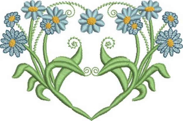 Picture of Heart & Blue Daisies Machine Embroidery Design
